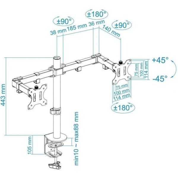 Soporte de Mesa para 2 Monitores TooQ DB1232TN-B/ Giratorio/ Inclinable/ hasta 8kg - Imagen 5