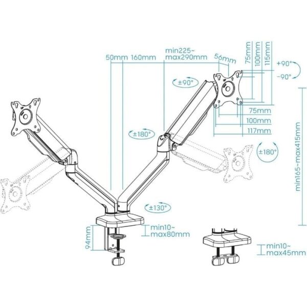 Soporte de Mesa para 2 Monitores TooQ DB5132TNR-B/ Giratorio/ Inclinable/ hasta 9kg - Imagen 5