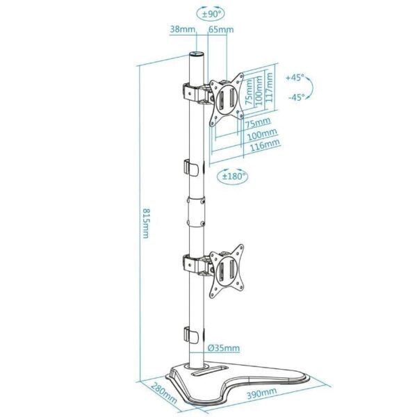 Soporte de Sobremesa para 2 Monitores TooQ DB1703TNV-B/ Giratorio/ Inclinable/ hasta 9kg - Imagen 4