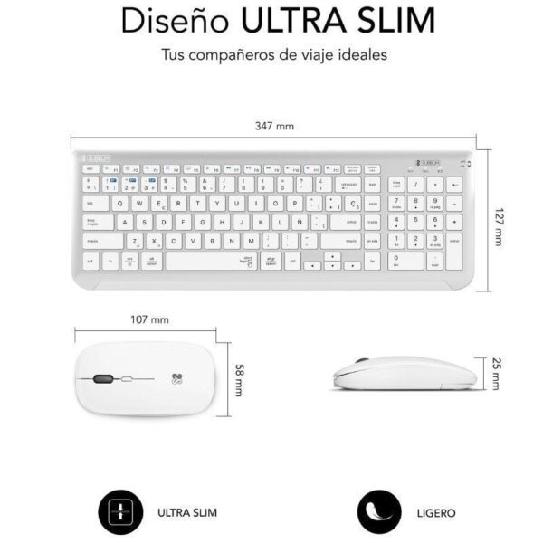 Teclado y Ratón Inalámbrico Subblim Combo Dual Prestige Extendido/ Blanco y Plata - Imagen 2