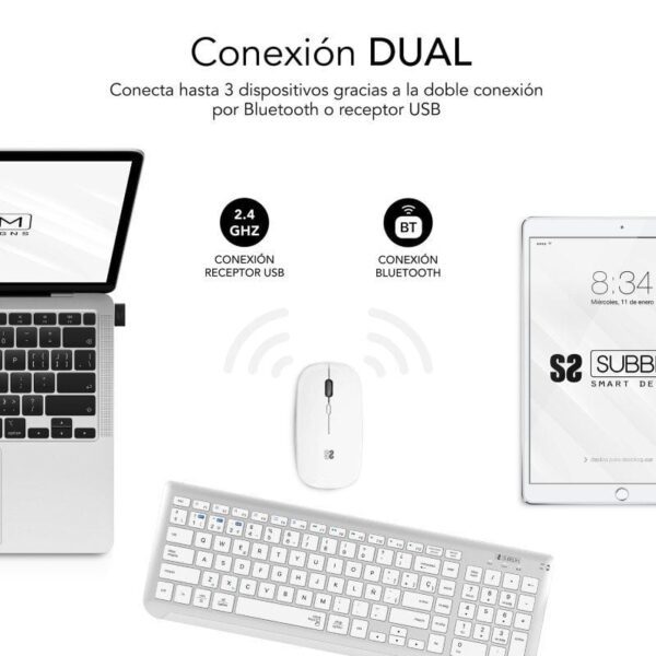Teclado y Ratón Inalámbrico Subblim Combo Dual Prestige Extendido/ Blanco y Plata - Imagen 5
