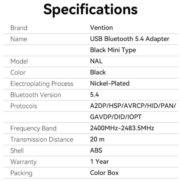Adaptador USB - Bluetooth Vention NALB0 - Imagen 2