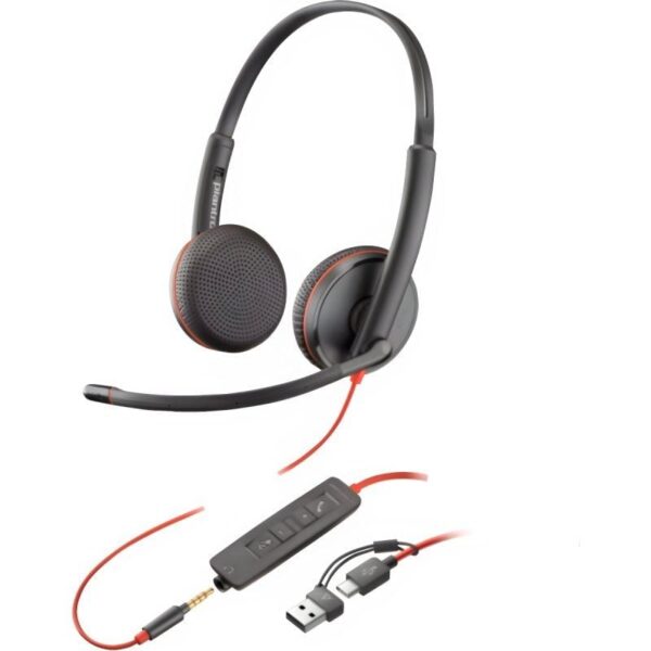 Auriculares Poly Blackwire 3225 + 3.5 mm + Adaptador USB-C/A/ con Micrófono/ Jack 3.5 - USB Tipo-C/ Bulk/ Negros 197498433080 8X229A6 HP-POL 8X229A6