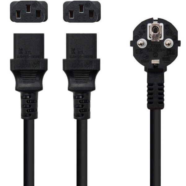 Cable Alimentación Nanocable 10.22.0100-L300/ Schuko Macho - 2 x C13 Hembra/ 3m/ Negro - Imagen 2