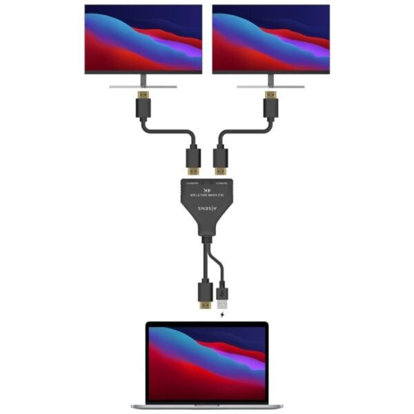 Cable Duplicador HDMI 4K Aisens A123-0654/ 2x HDMI Hembra - HDMI Macho - USB Macho/ 30cm/ Negro - Imagen 3