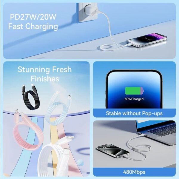 Cable USB 2.0 Tipo-C Lightning Vention LAKWF/ USB Tipo-C Macho - Lightning Macho/ Hasta 27W/ 480Mbps/ 1m/ Blanco - Imagen 3