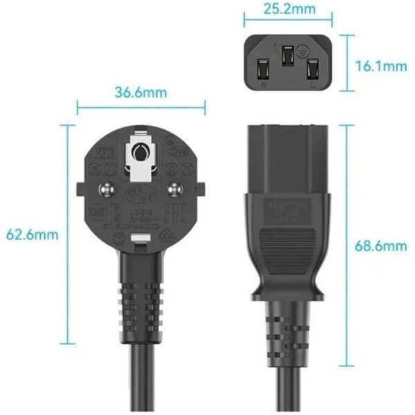 Cable de Alimentación Vention ZCJBAC/ IEC C13 Hembra - CEE7 Macho/ 1.8m/ Negro - Imagen 2