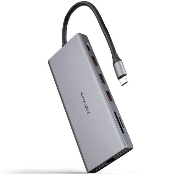 Docking Tipo-C Nanocable 10.16.4612/ 3xUSB/ 1xUSB Tipo-C/ 2xHDMI 4K/ 1xDisplayPort/ 1xRJ45/ 1xLector tarjetas/ 1xJack 3.5/ 1xUSB Tipo-C PD/ Gris 8433281015579 10.16.4612 NAN-HUB 10 16 4612