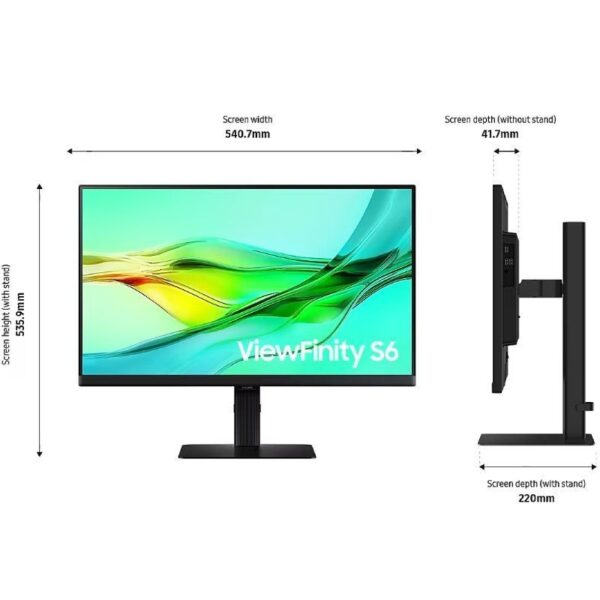 Monitor Profesional Samsung ViewFinity S6 S60UD S24D600UAU 24"/ QHD/ Regulable en Altura/ Negro - Imagen 4