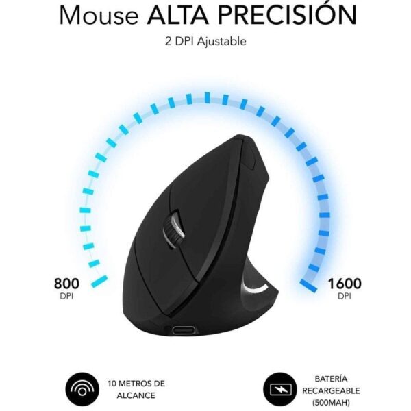 Ratón Vertical Inalámbrico por Bluetooth/ 2.4GHz Subblim Glide Vertical Ergo Dual Battery/ Batería Recargable/ Hasta 1600 DPI/ Negro - Imagen 4
