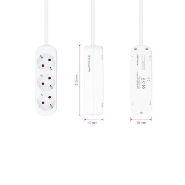 Regleta Nanocable 10.38.0003-NS/ 3 Tomas de Corriente/ Cable 1.4m/ Blanca - Imagen 3