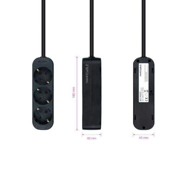 Regleta Nanocable 10.38.0003-NS-BK/ 3 Tomas de Corriente/ Cable 1.4m/ Negra - Imagen 3