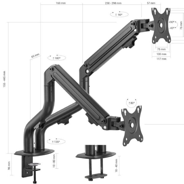 Soporte de Mesa para 2 Monitores Aisens DT32TSR-141/ Giratorio/ Inclinable/ hasta 8kg - Imagen 3