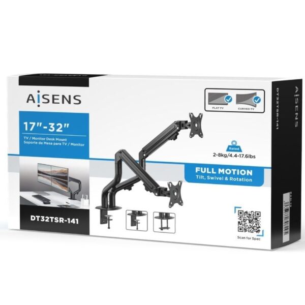 Soporte de Mesa para 2 Monitores Aisens DT32TSR-141/ Giratorio/ Inclinable/ hasta 8kg - Imagen 5