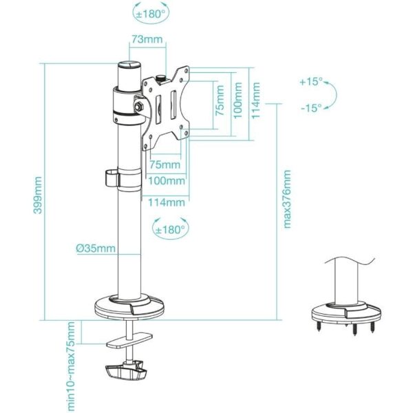 Soporte de Mesa para Monitor TooQ DB1131TN-B/ Giratorio/ Inclinable/ hasta 8kg - Imagen 3