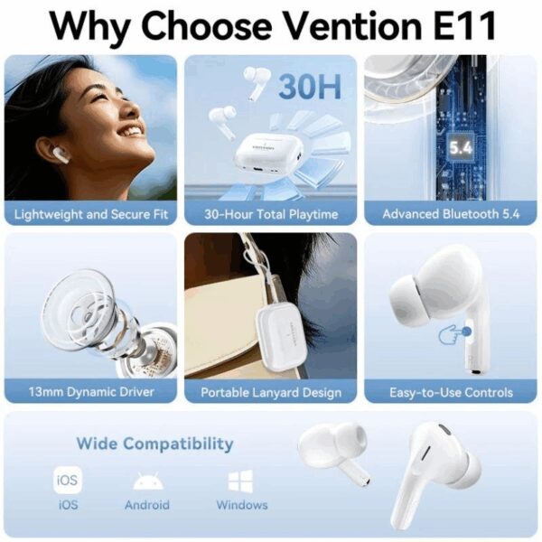 Auriculares Bluetooth Vention Echo Lite E11 con estuche de carga/ Autonomía 6h/ Blancos - Imagen 3