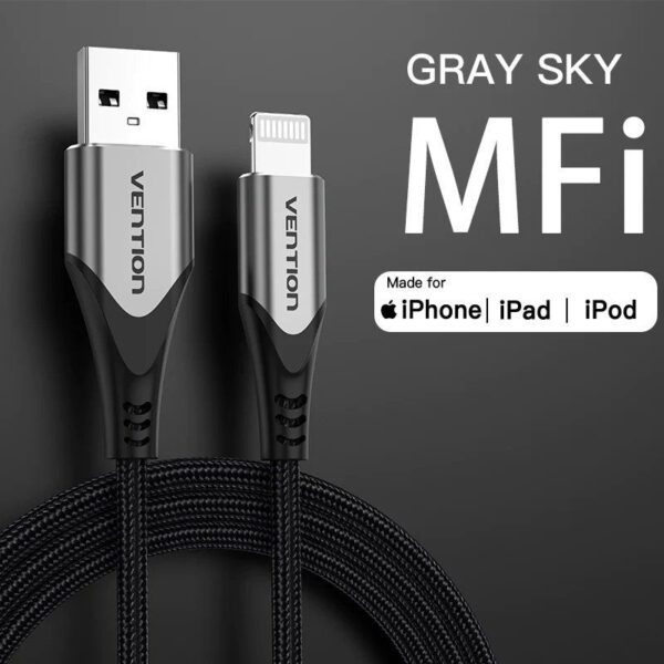 Cable USB 2.0 Lightning Vention LABHH/ USB Macho - Lightning Macho/ Hasta 12W/ 480Mbps/ 2m/ Gris - Imagen 2