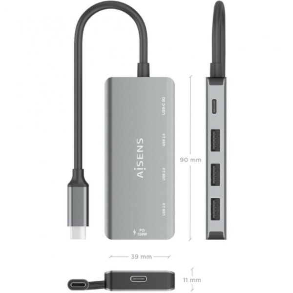 Hub USB Tipo-C Aisens A109-0945/ 3xUSB/ 1xUSB Tipo-C/ 1xUSB Tipo-C PD/ Gris - Imagen 4