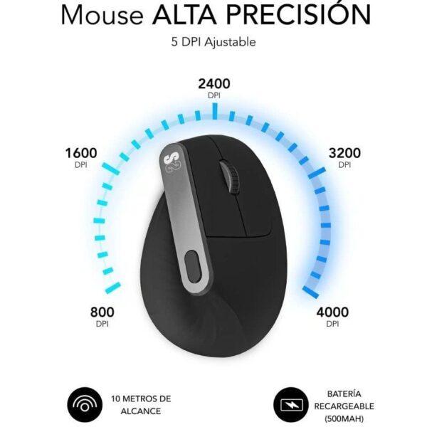 Ratón Ergonómico Inalámbrico por Bluetooth/ 2.4GHz Subblim Nature Vertical Ergo Dual Battery/ Batería Recargable/ Hasta 4000 DPI/ Negro - Imagen 4
