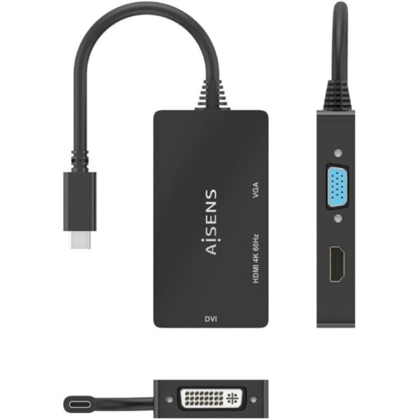 Conversor HDMI Aisens A109-0954/ USB Tipo-C Macho - DVI/HDMI/VGA Hembra/ 15cm/ Negro - Imagen 4