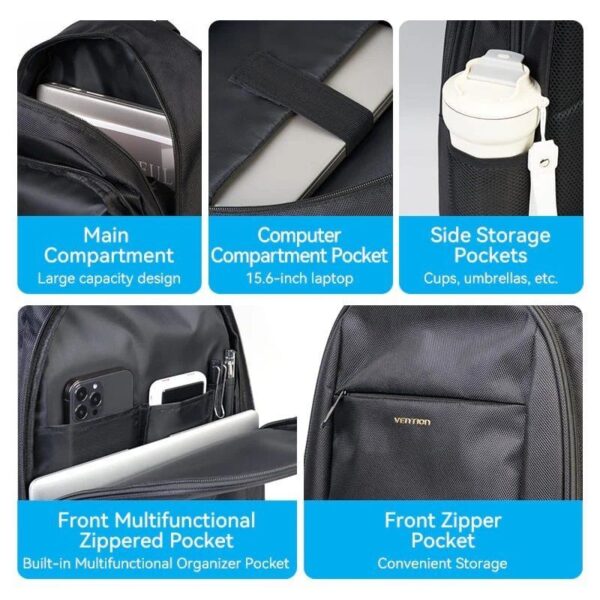 Mochila Vention KRMB0 para Portátiles hasta 15.6"/ 20L/ Negra - Imagen 4