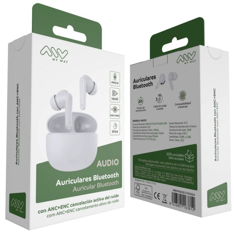 Auriculares Bluetooth Myway MWHPH0028 con estuche de carga/ Autonomía 6h/ Blancos - Imagen 5
