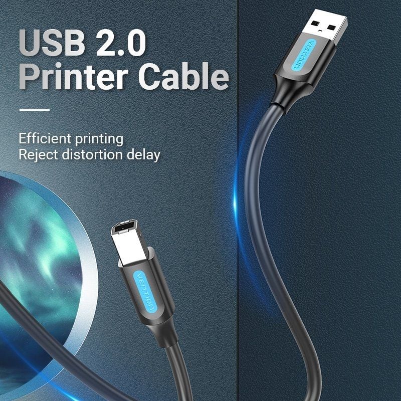 Cable USB 2.0 Impresora Vention COQBF/ USB Tipo-B Macho - USB Macho/ 480Mbps/ 1m/ Negro - Imagen 2