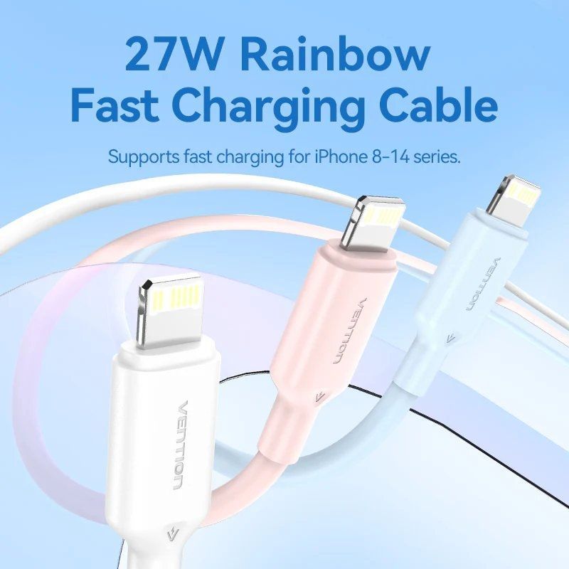 Cable USB 2.0 Tipo-C Lightning Vention LAKPF/ USB Tipo-C Macho - Lightning Macho/ Hasta 27W/ 480Mbps/ 1m/ Rosa - Imagen 2