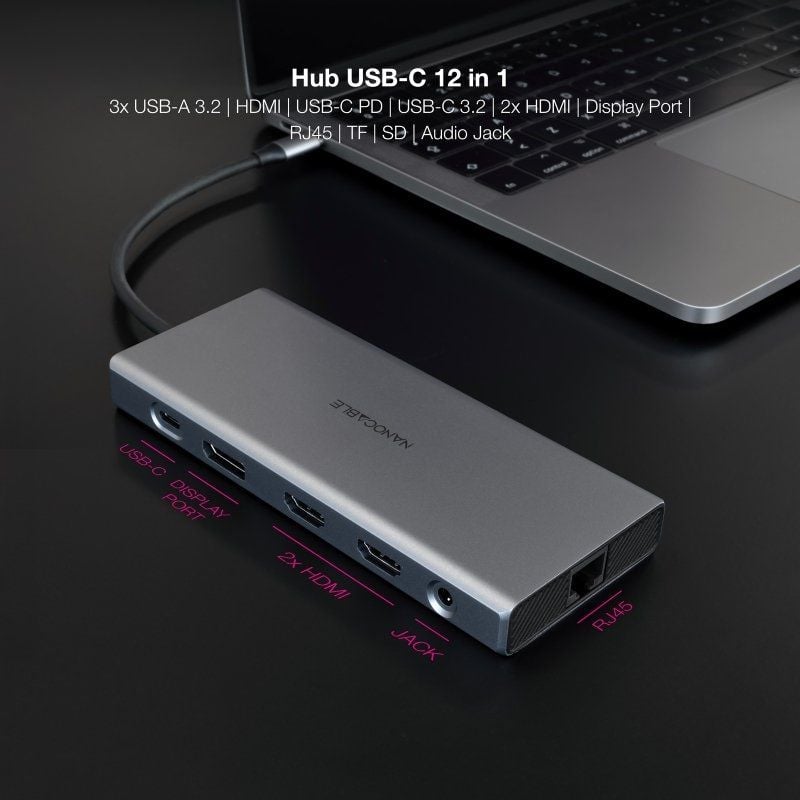 Docking Tipo-C Nanocable 10.16.4612/ 3xUSB/ 1xUSB Tipo-C/ 2xHDMI 4K/ 1xDisplayPort/ 1xRJ45/ 1xLector tarjetas/ 1xJack 3.5/ 1xUSB Tipo-C PD/ Gris - Imagen 3