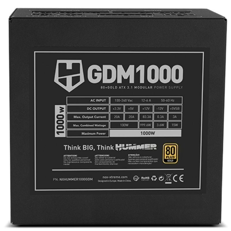 Fuente de Alimentación Nox Hummer GDM/ 1000W/ Ventilador 12cm/ 80 Plus Gold - Imagen 5