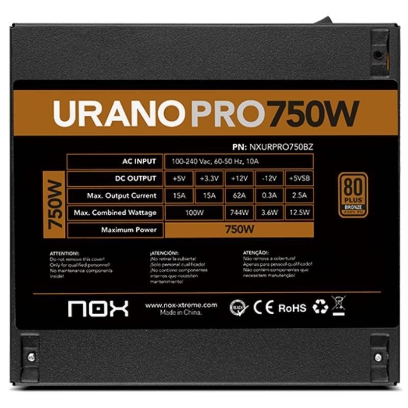 Fuente de Alimentación Nox Hummer Urano Pro/ 750W/ Ventilador 12cm/ 80 Plus Bronze - Imagen 5
