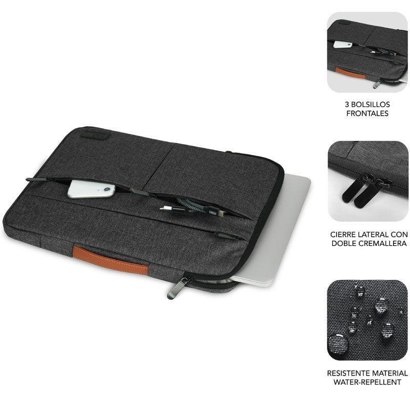 Funda Subblim Air Padding 360 Sleeve para Portátiles hasta 15.6"/ Gris Oscuro - Imagen 3