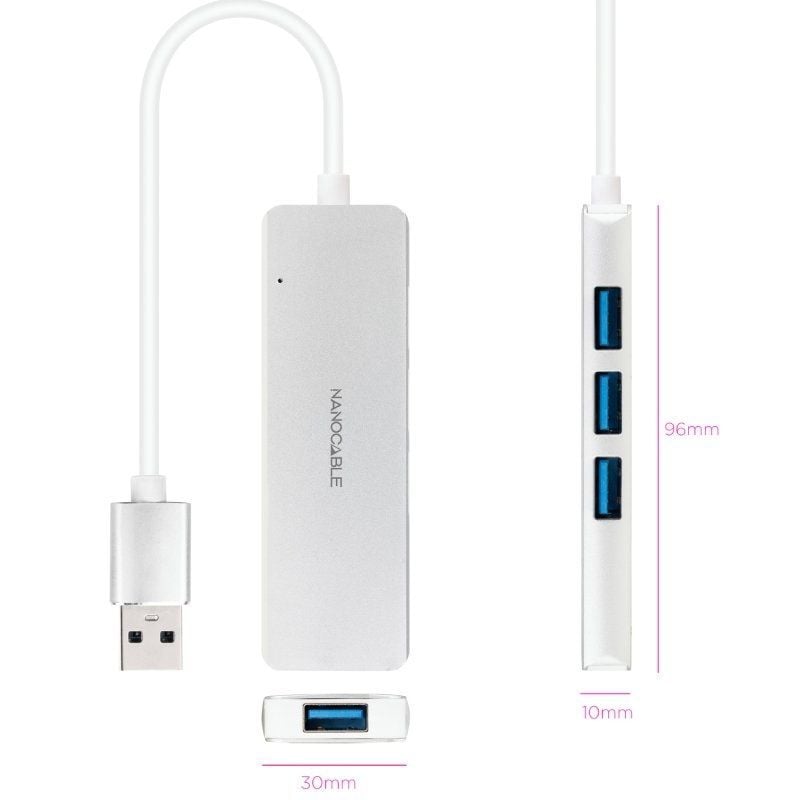 Hub USB 3.0 Nanocable 10.16.4602/ 4xUSB/ Gris - Imagen 2
