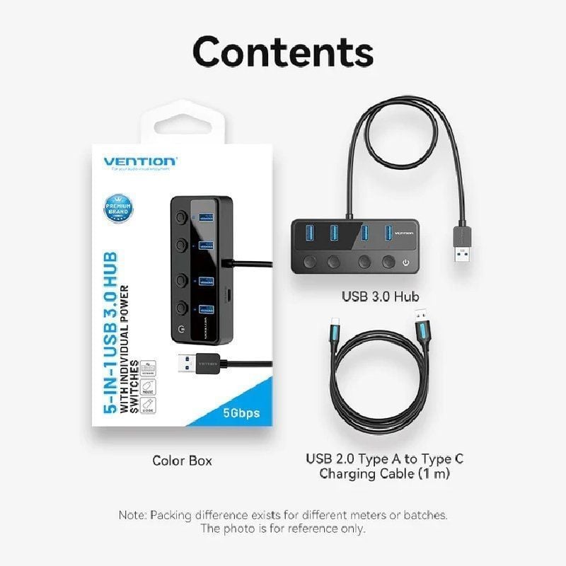 Hub USB 3.0 Vention CHWBF/ 4xUSB/ 1xUSB Tipo-C PD/ Incluye cable Carga USB Macho - USB Tipo-C Macho - Imagen 2