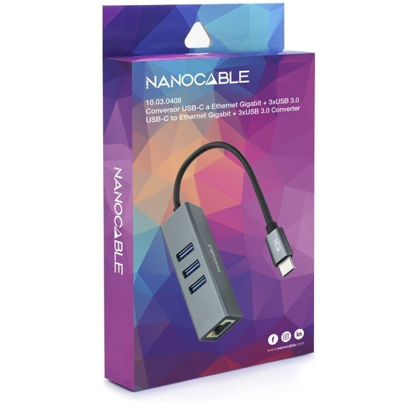 Hub USB Tipo-C Nanocable 10.03.0408/ 3xUSB/ 1xRJ45/ Gris - Imagen 3