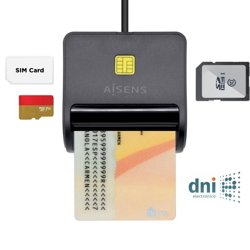 Lector de DNI y Tarjetas Aisens ASCR-SN02SD-BK/ USB 2.0/ Negro 8436574706109 ASCR-SN02SD-BK AIS-DNI ASCR-SN02SD-BK