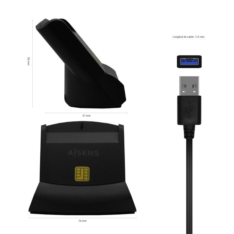 Lector de DNI y Tarjetas Aisens ASCR-SN05-BK/ USB 2.0/ Negro - Imagen 3