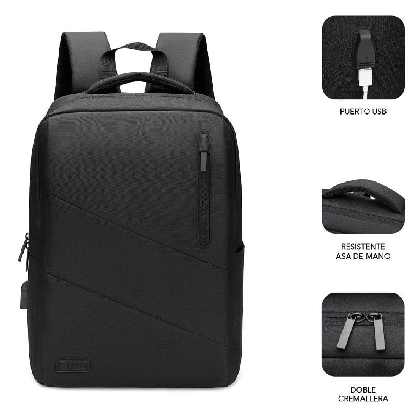 Mochila Subblim City Backpack para Portátiles hasta 15.6"/ Puerto USB/ Negra - Imagen 2
