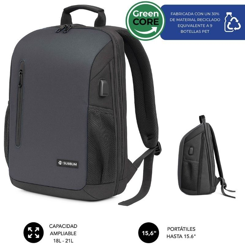 Mochila Subblim Xpand Air Padding Backpack para Portátiles hasta 15.6"/ Puerto USB/ Negro 8436586743697 SUBBP-5NXAP01 SUB-MOCHI BP-5NXAP01
