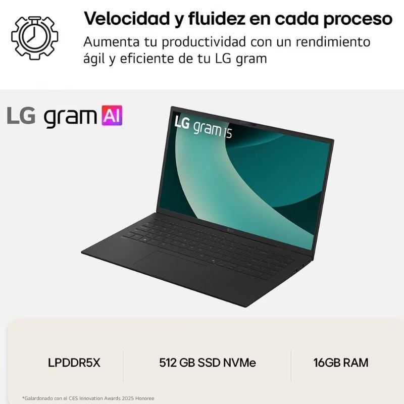 Portátil LG Gram 15ZD80T-G.AX55B Ryzen AI 5-340/ 16GB/ 512GB SSD/ 15.6"/ Sin Sistema Operativo - Imagen 3