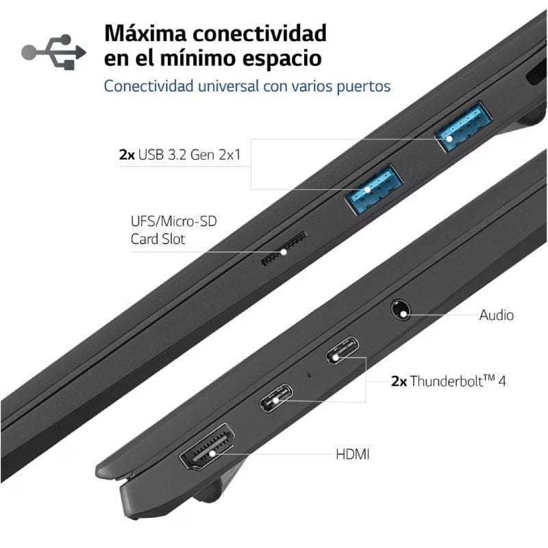 Portátil LG Gram 16Z90R-E AD78B Intel Core i7-1360P/ 32GB/ 1TB SSD/ GeForce RTX 3050/ 16"/ Win11 - Imagen 4