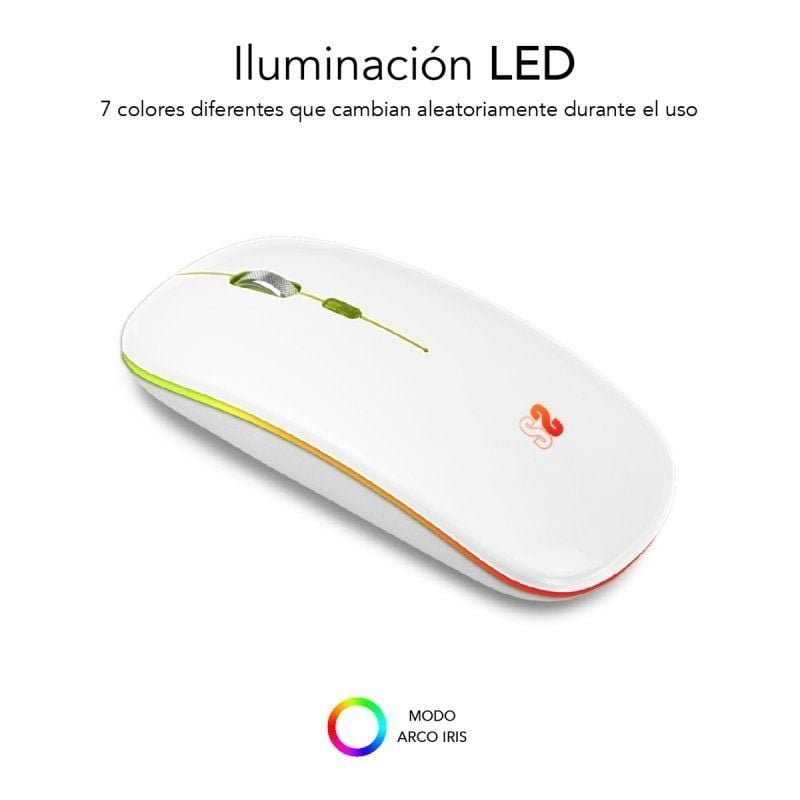 Ratón Inalámbrico por Bluetooth Subblim LED Dual Flat/ Batería recargable/ Hasta 1600 DPI/ Blanco - Imagen 2