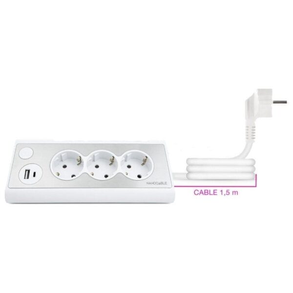 Regleta con Interruptor Nanocable 10.37.0013-W/ 3 Tomas de Corriente/ 1 USB/ 1 USB Tipo-C/ Cable 1.5m/ Blanca - Imagen 2