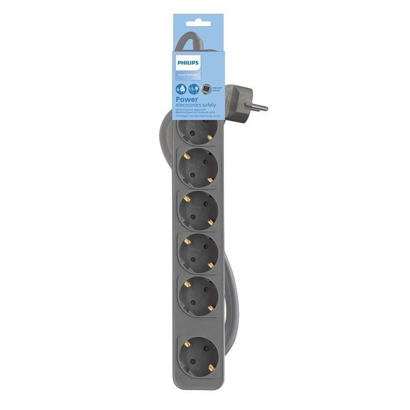 Regleta con Interruptor Philips CHP2164G/10/ 6 Tomas de corriente/ Cable 1.5m/ Gris - Imagen 2