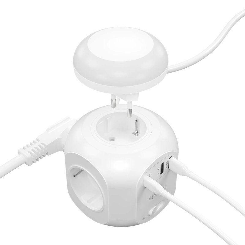 Regleta con Interruptor y Luz Nocturna Aisens ASPS-2A1CLPQ02-W/ 4 Tomas de Corriente/ 1 USB Tipo-C PD/ 2 USB/ Cable 1.8m/ Blanco - Imagen 3