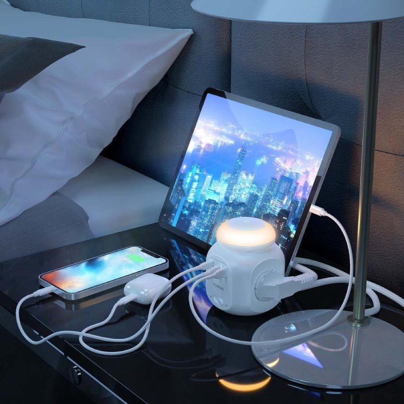 Regleta con Interruptor y Luz Nocturna Aisens ASPS-2A1CLPQ02-W/ 4 Tomas de Corriente/ 1 USB Tipo-C PD/ 2 USB/ Cable 1.8m/ Blanco - Imagen 4