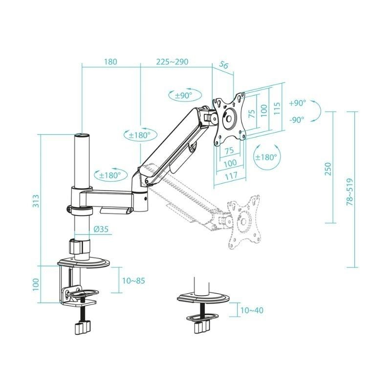 Soporte de Mesa para Monitor TooQ DB1532TNR-B/ Giratorio/ Inclinable/ hasta 9kg - Imagen 4