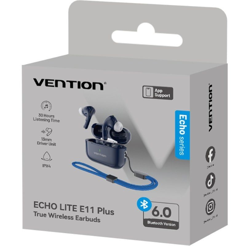 Auriculares Bluetooth Vention Echo Lite E11 Plus con estuche de carga/ Autonomía 30h/ Azules - Imagen 2