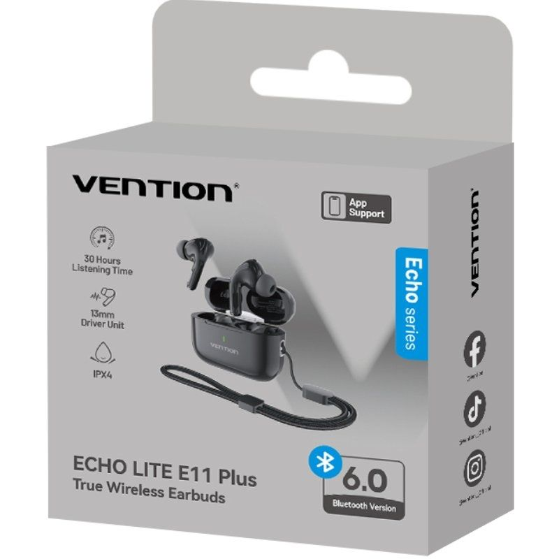 Auriculares Bluetooth Vention Echo Lite E11 Plus con estuche de carga/ Autonomía 30h/ Negros - Imagen 2