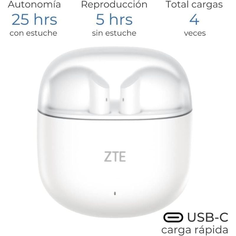 Auriculares Bluetooth ZTE Buds 2 con estuche de carga/ Autonomía 5h/ Blancos - Imagen 2